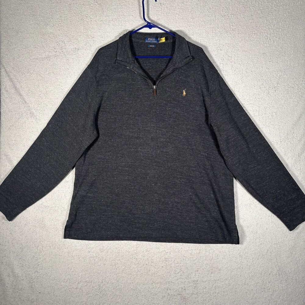 Polo Ralph Lauren Men’s Size XL Quarter Zip Sweater Flesh Pony Estate Rib Gray